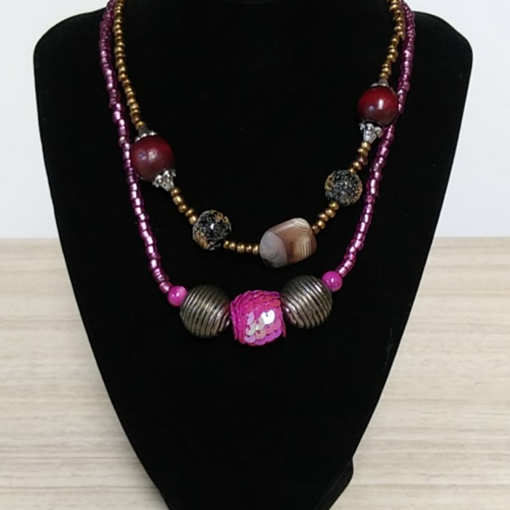 2 beaded necklaces uniquely beaded barrel clasp